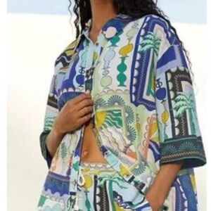 Anthropologie Celadine Linen Blend Short Sleeve Buttondown Shirt